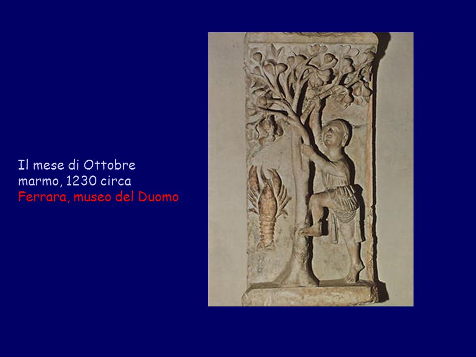 Il mese di Ottobre marmo, 1230 circa Ferrara, museo del Duomo