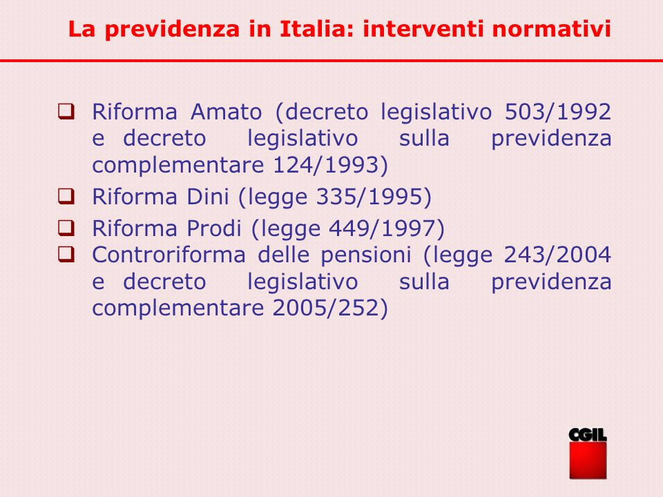 La previdenza in Italia: interventi normativi