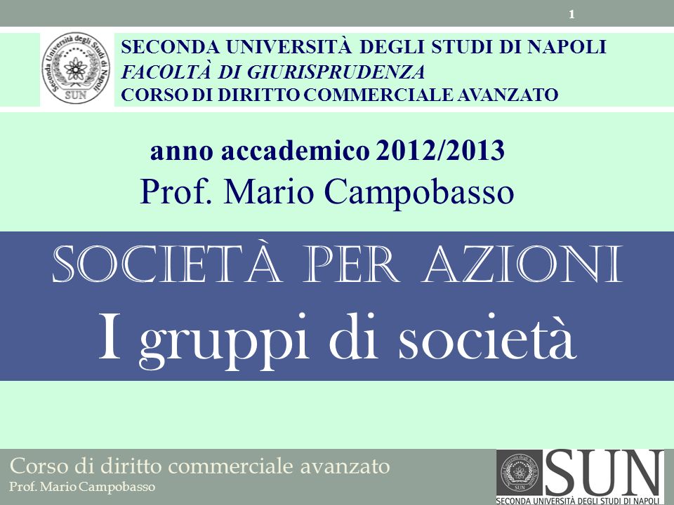 I gruppi di società Società per azioni Prof. Mario Campobasso
