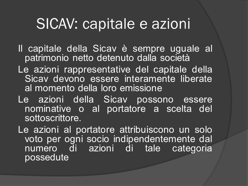 SICAV: capitale e azioni