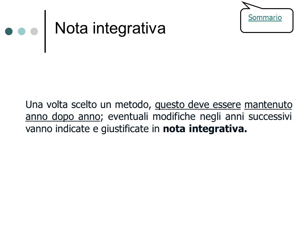 Nota integrativa Sommario.