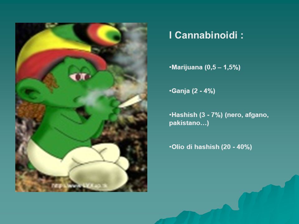 I Cannabinoidi : Marijuana (0,5 – 1,5%) Ganja (2 - 4%)
