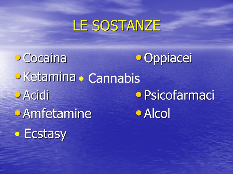 LE SOSTANZE Cocaina Ketamina Acidi Amfetamine Oppiacei Psicofarmaci