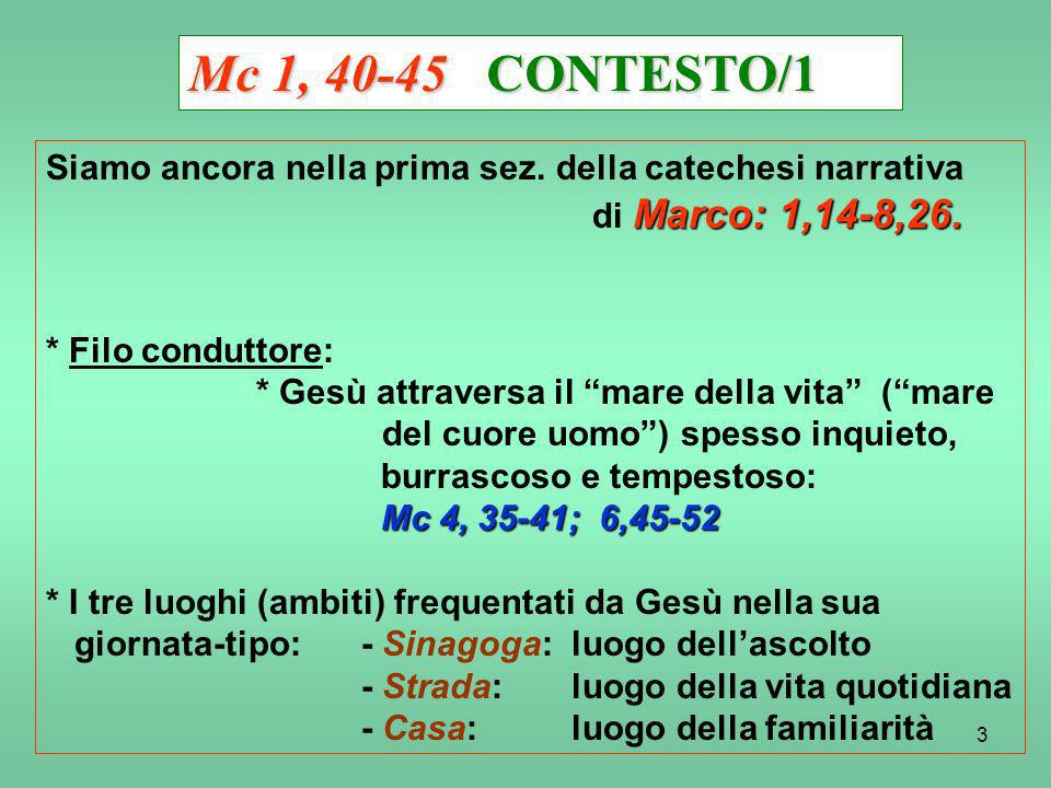 Mc 1, CONTESTO/1 Siamo ancora nella prima sez. della catechesi narrativa. di Marco: 1,14-8,26.