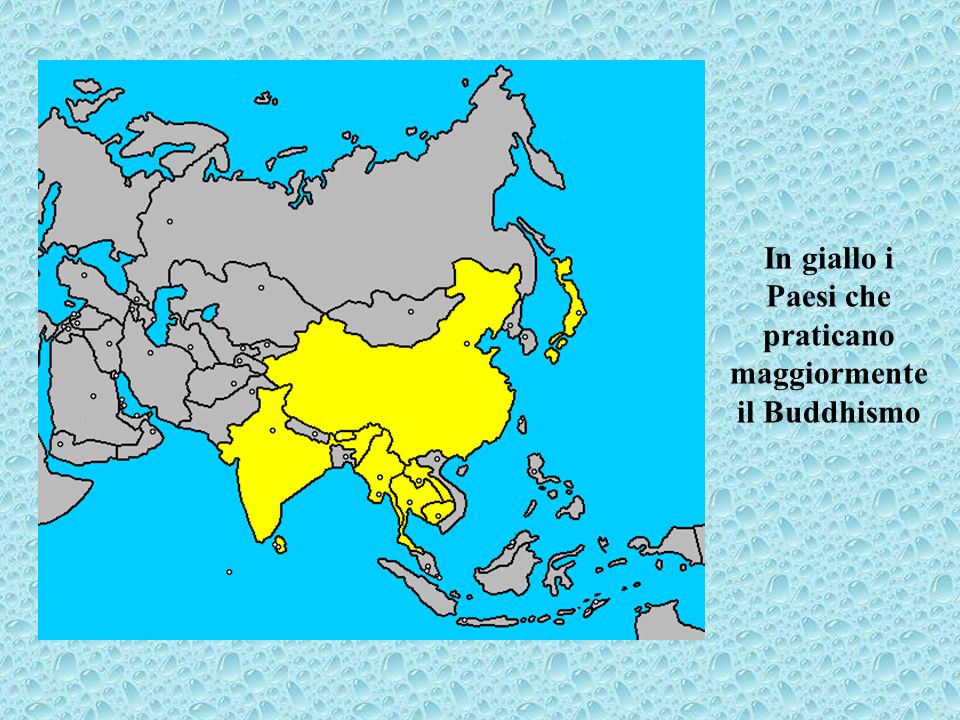 In giallo i Paesi che praticano maggiormente il Buddhismo