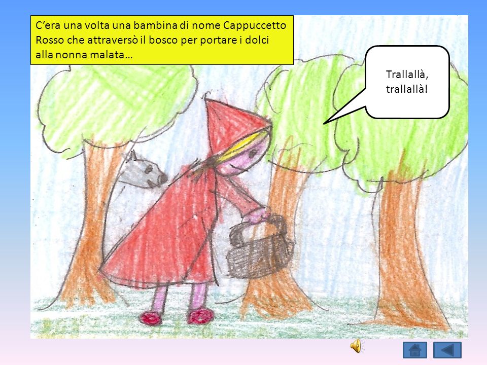 C’era una volta una bambina di nome Cappuccetto Rosso che attraversò il bosco per portare i dolci alla nonna malata…