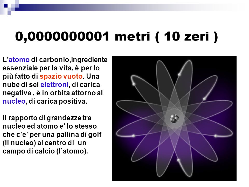 0, metri ( 10 zeri ) L atomo di carbonio,ingrediente