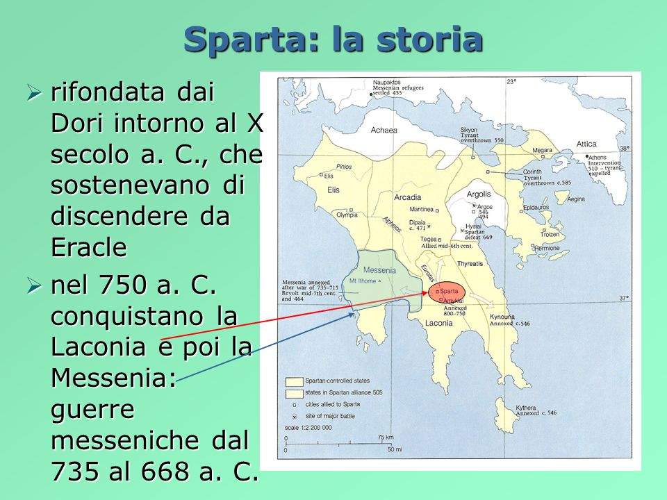 Sparta: la storia rifondata dai Dori intorno al X secolo a. C., che sostenevano di discendere da Eracle.