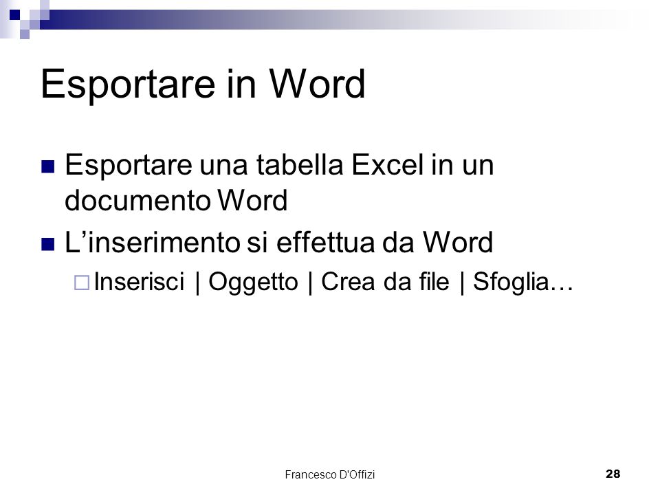 Esportare in Word Esportare una tabella Excel in un documento Word