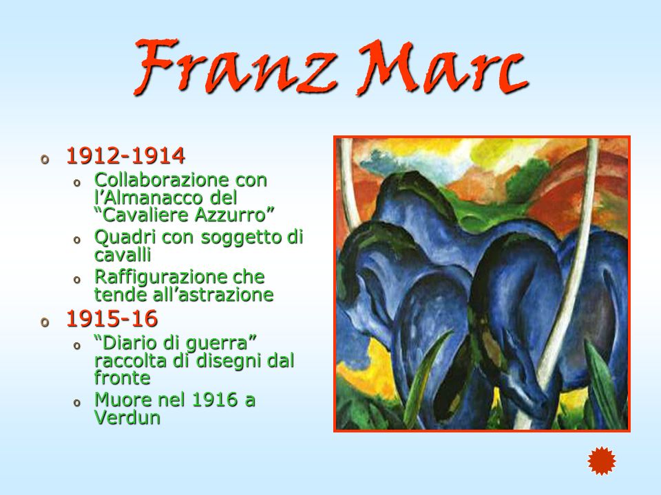 Franz Marc Collaborazione con l’Almanacco del Cavaliere Azzurro Quadri con soggetto di cavalli.