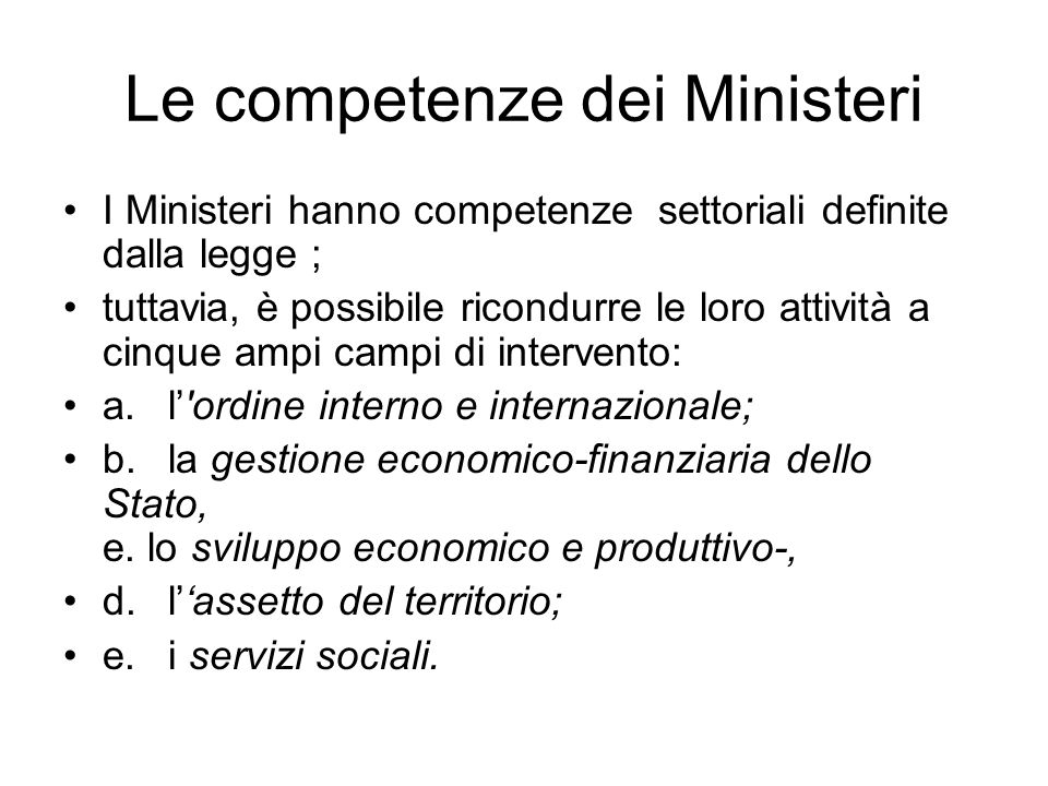 Le competenze dei Ministeri