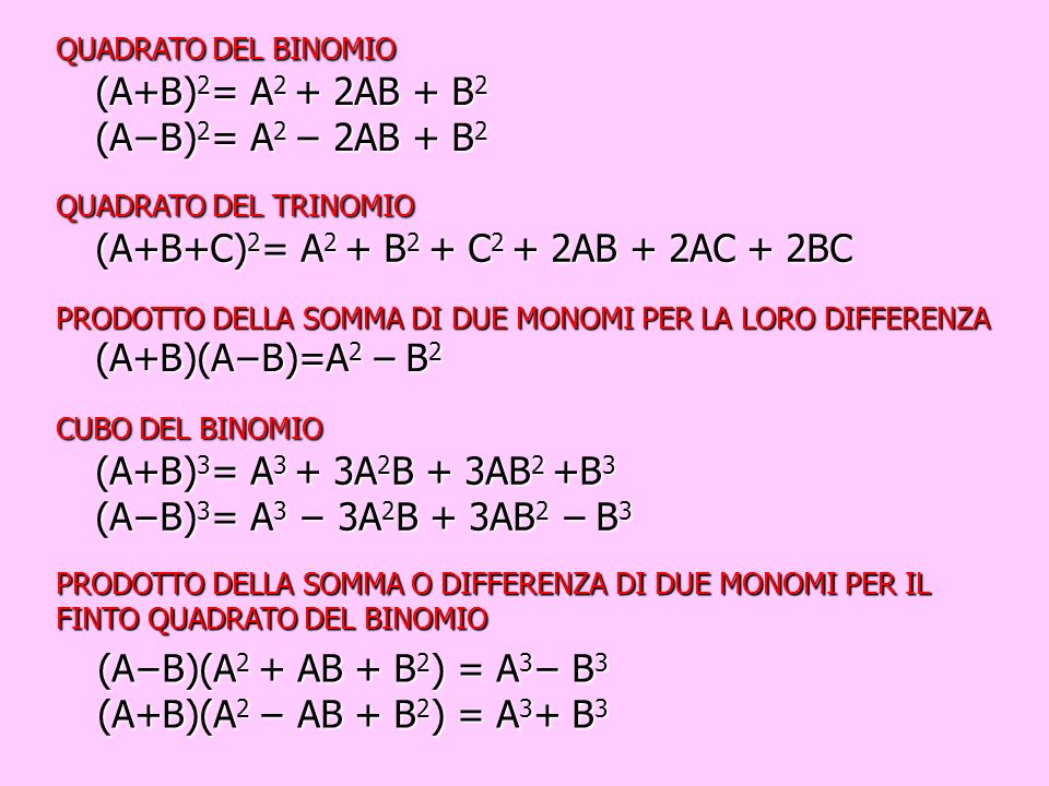 (A−B)(A2 + AB + B2) = A3− B3 (A+B)(A2 − AB + B2) = A3+ B3