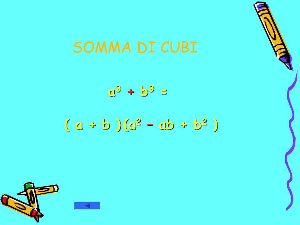 SOMMA DI CUBI a3 + b3 = ( a + b ) (a2 – ab + b2 )