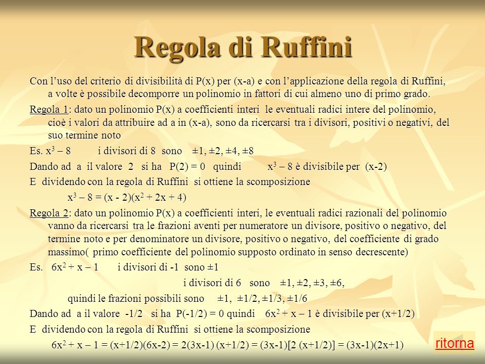 Regola di Ruffini ritorna