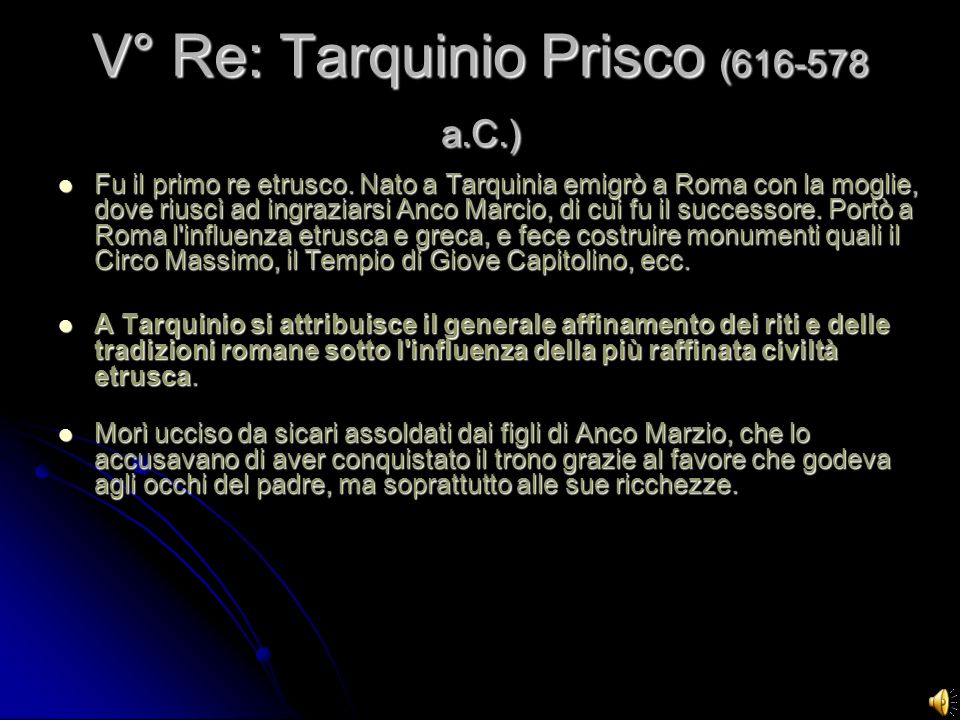 V° Re: Tarquinio Prisco ( a.C.)