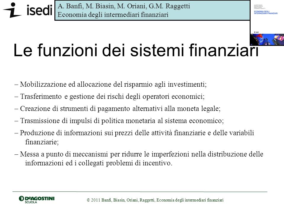 Le funzioni dei sistemi finanziari
