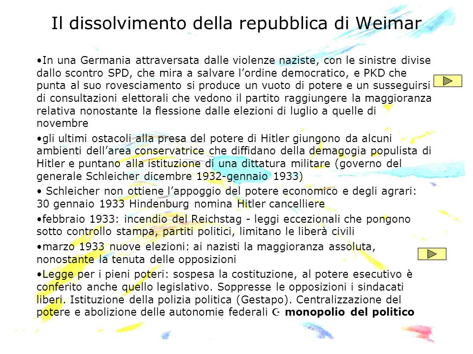 Il dissolvimento della repubblica di Weimar