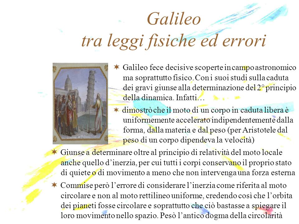 Galileo tra leggi fisiche ed errori