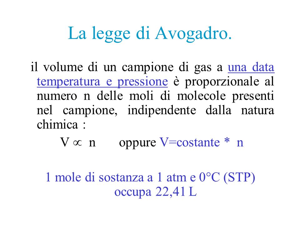 La legge di Avogadro.