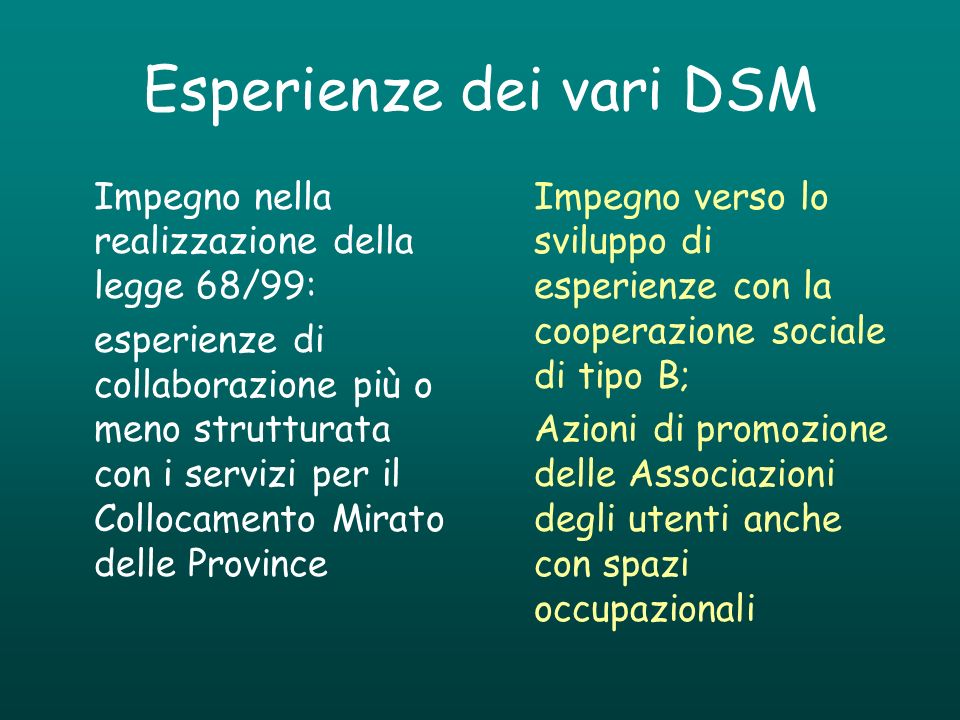 Esperienze dei vari DSM