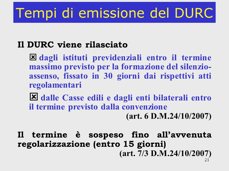 Tempi di emissione del DURC