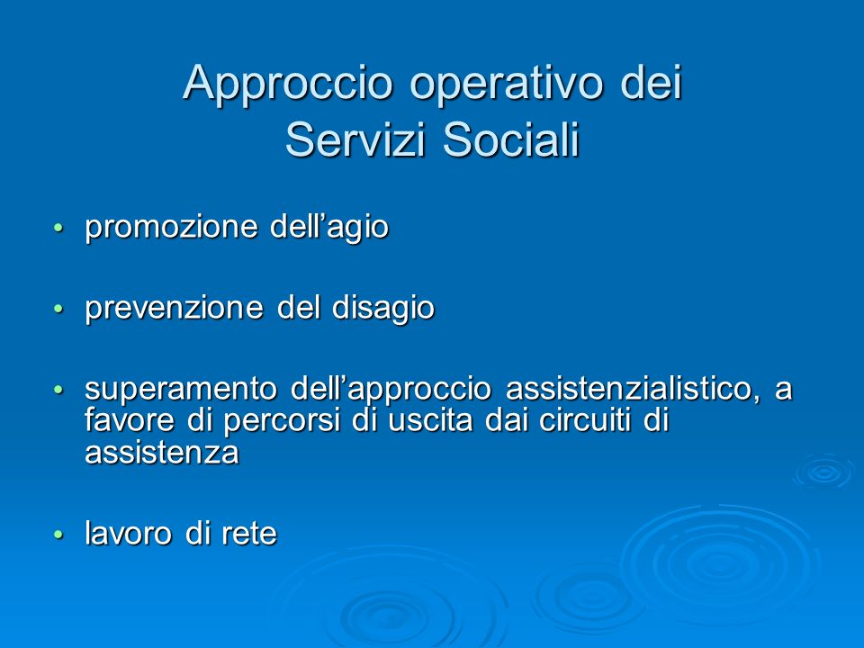 Approccio operativo dei Servizi Sociali