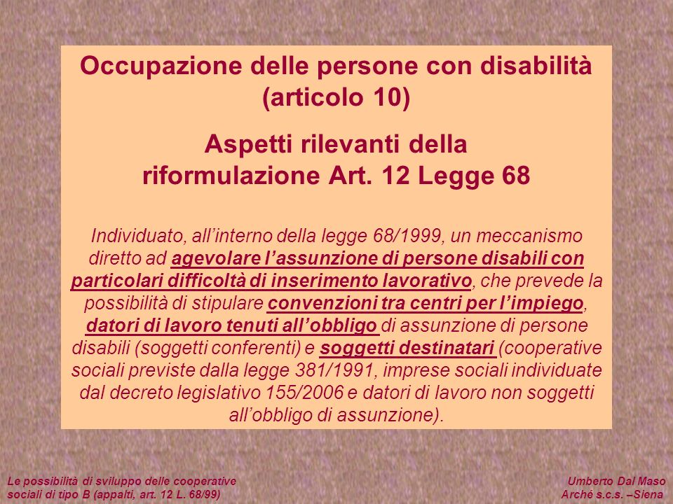 Occupazione delle persone con disabilità (articolo 10)