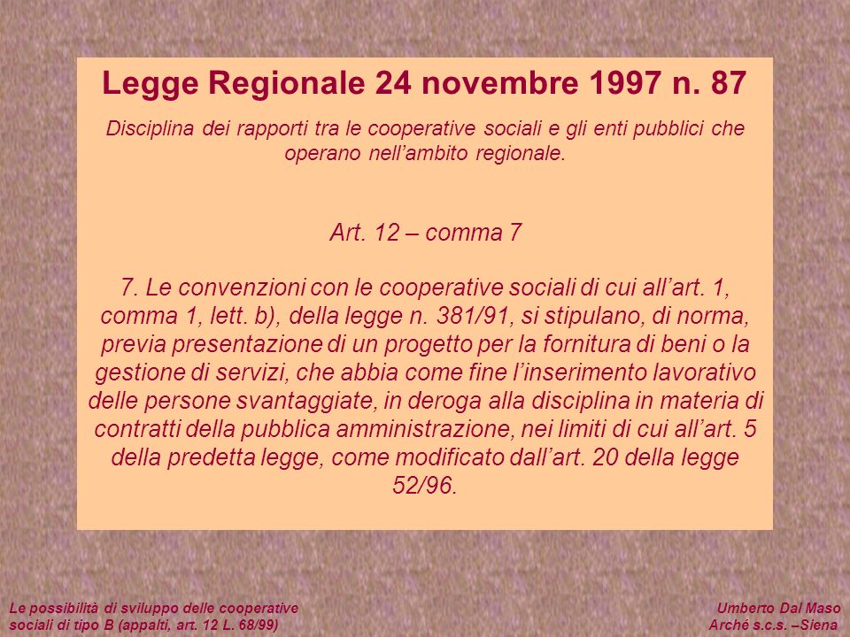 Legge Regionale 24 novembre 1997 n. 87