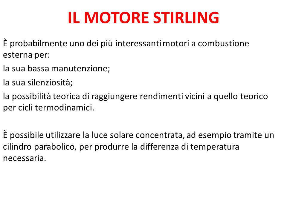IL MOTORE STIRLING È probabilmente uno dei più interessanti motori a combustione esterna per: la sua bassa manutenzione;