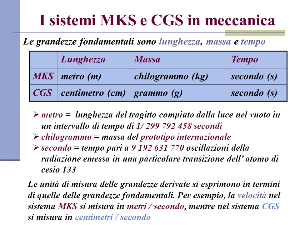 I sistemi MKS e CGS in meccanica