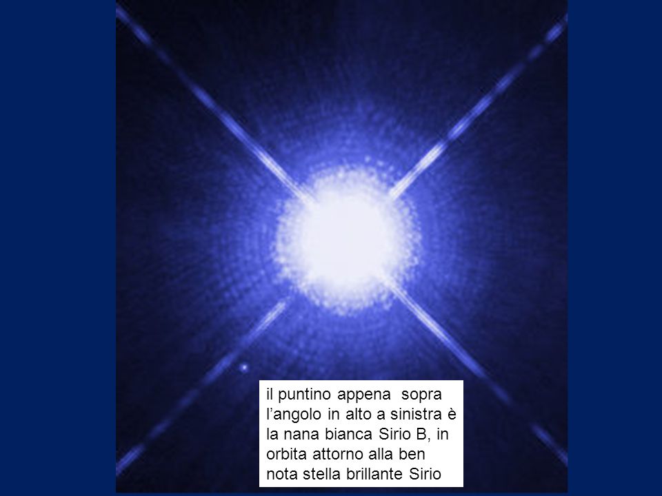 il puntino appena sopra l’angolo in alto a sinistra è la nana bianca Sirio B, in orbita attorno alla ben nota stella brillante Sirio