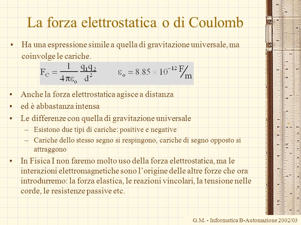 La forza elettrostatica o di Coulomb