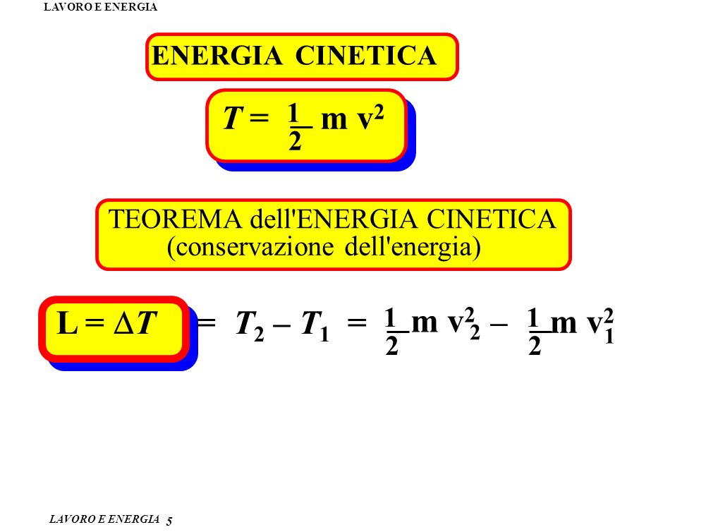 T = m v2 L = DT = T2 – T1 = m v2 – m v2 2 1 ENERGIA CINETICA 1 2