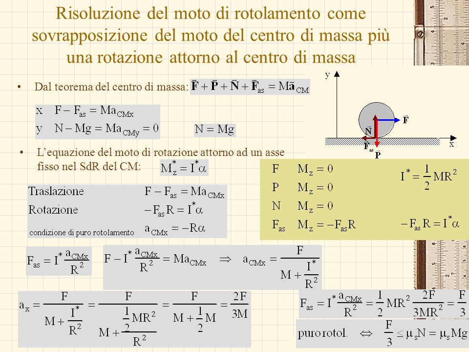 Risoluzione del moto di rotolamento come sovrapposizione del moto del centro di massa più una rotazione attorno al centro di massa