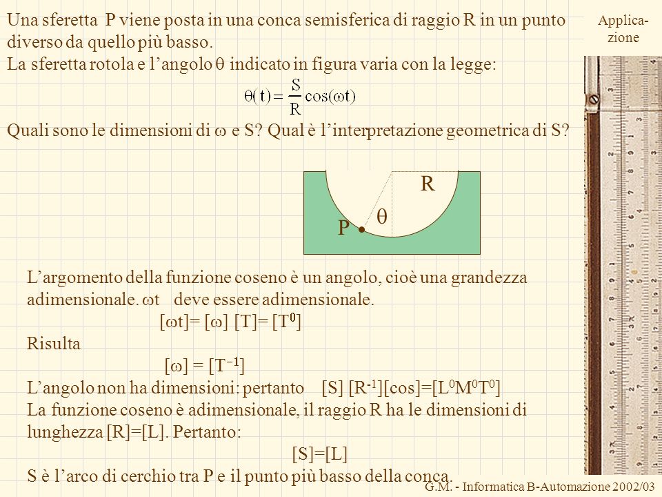 Applica-zione Una sferetta P viene posta in una conca semisferica di raggio R in un punto. diverso da quello più basso.