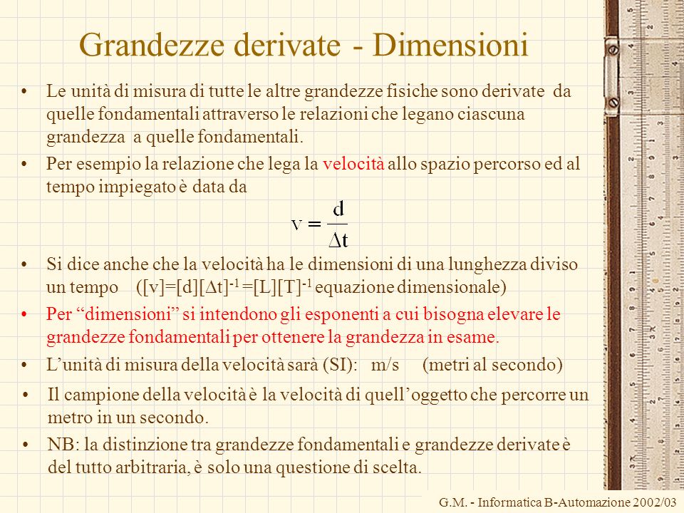 Grandezze derivate - Dimensioni