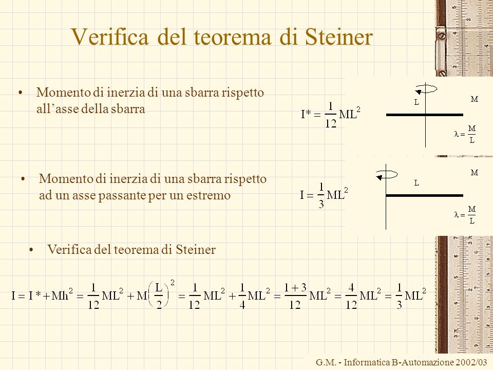 Verifica del teorema di Steiner