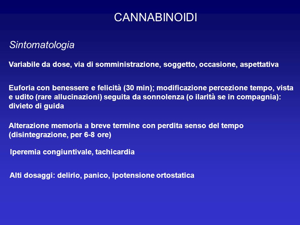 CANNABINOIDI Sintomatologia