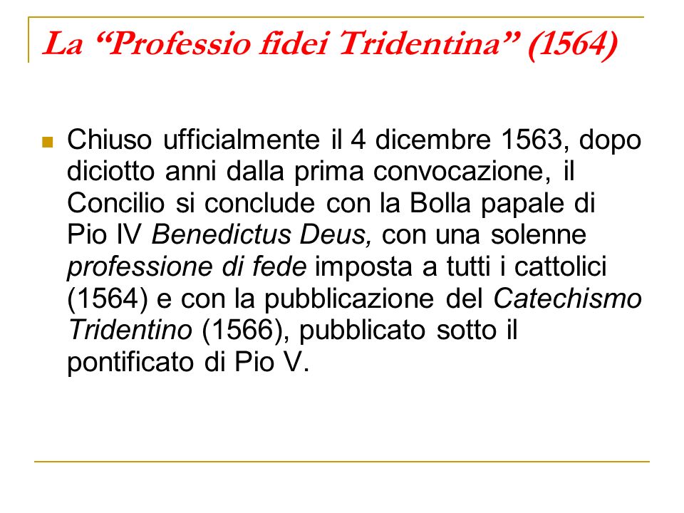 La Professio fidei Tridentina (1564)
