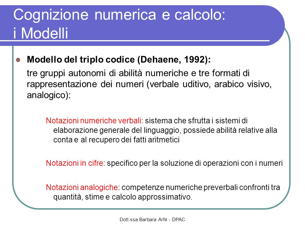 Cognizione numerica e calcolo: i Modelli