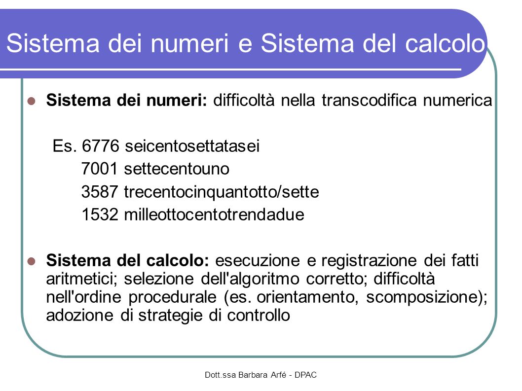 Sistema dei numeri e Sistema del calcolo