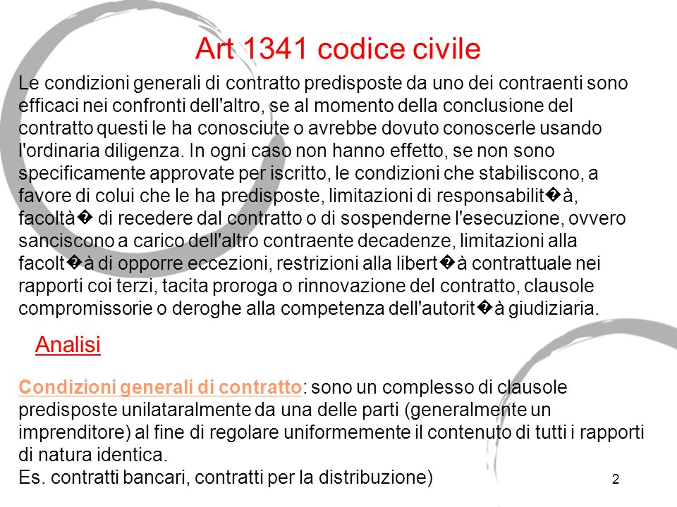 Art 1341 codice civile Analisi