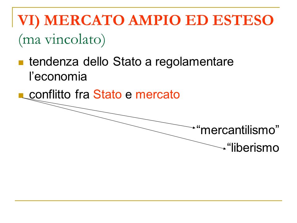VI) MERCATO AMPIO ED ESTESO (ma vincolato)