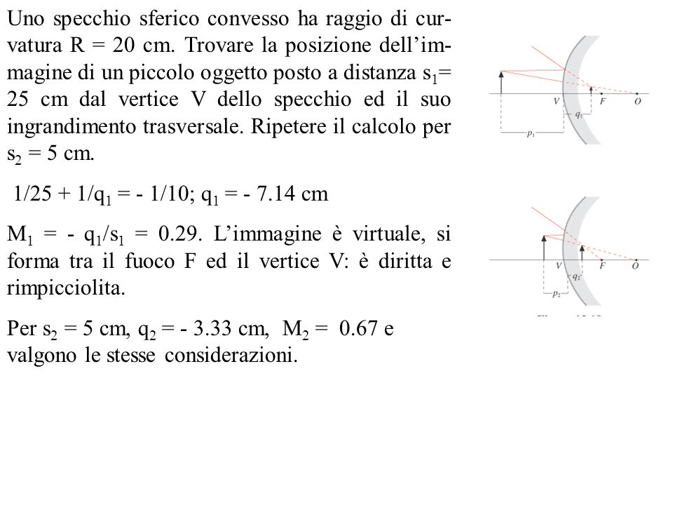 Uno specchio sferico convesso ha raggio di cur-vatura R = 20 cm