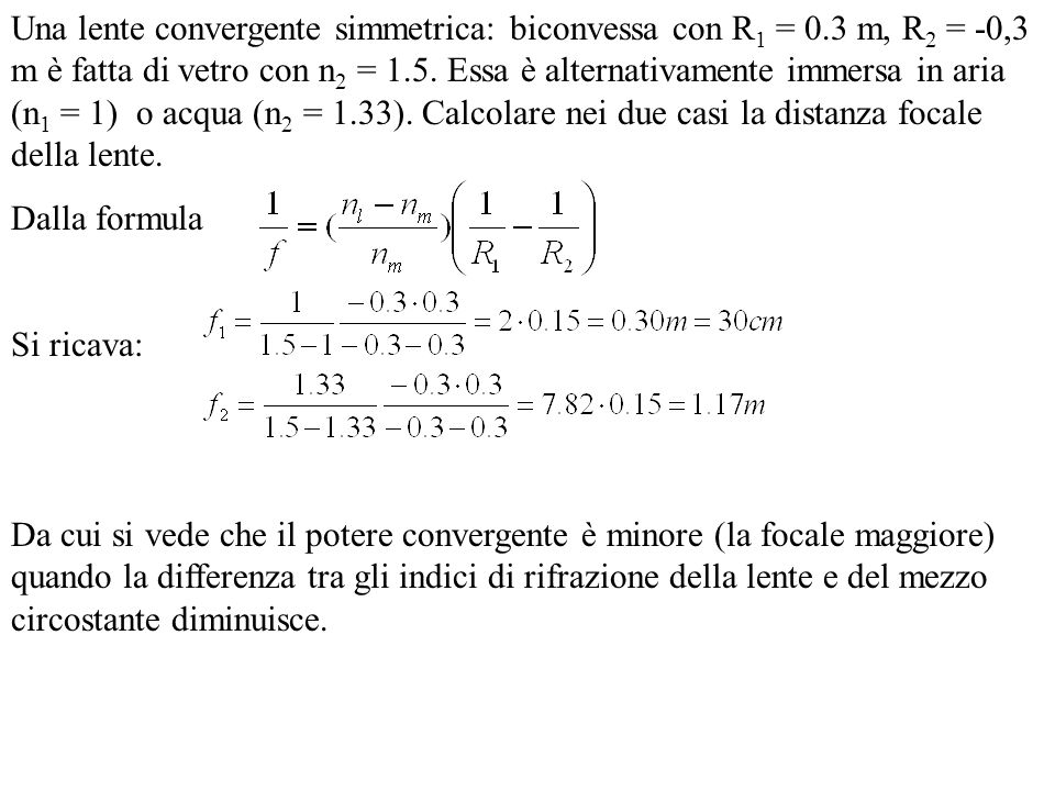 Una lente convergente simmetrica: biconvessa con R1 = 0