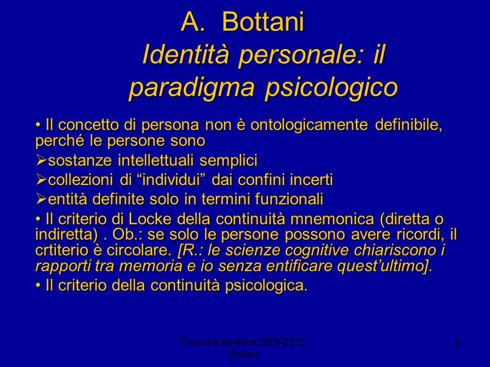Bottani Identità personale: il paradigma psicologico