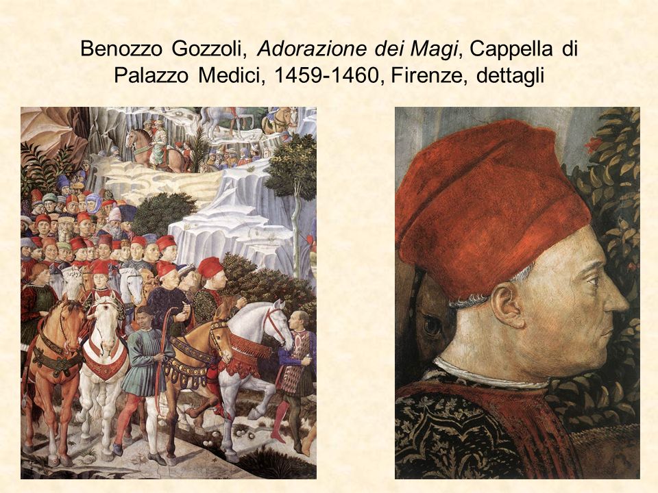 Benozzo Gozzoli, Adorazione dei Magi, Cappella di Palazzo Medici, , Firenze, dettagli