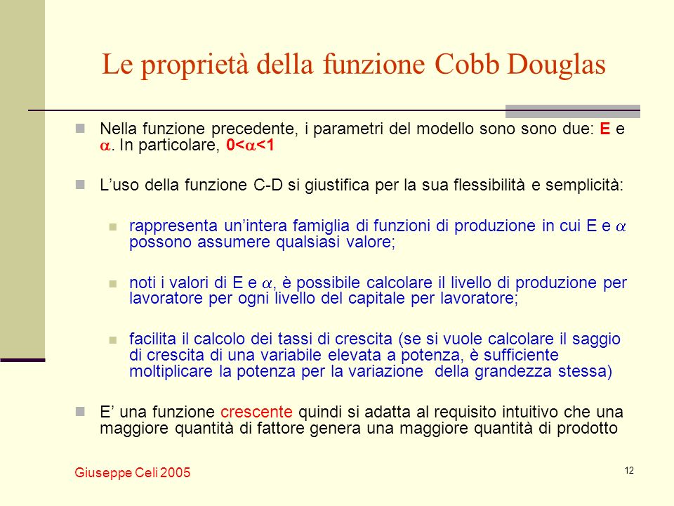 Le proprietà della funzione Cobb Douglas