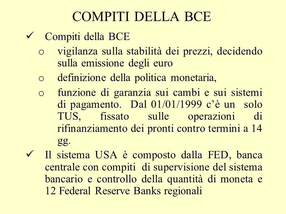 compiti della bce Compiti della BCE