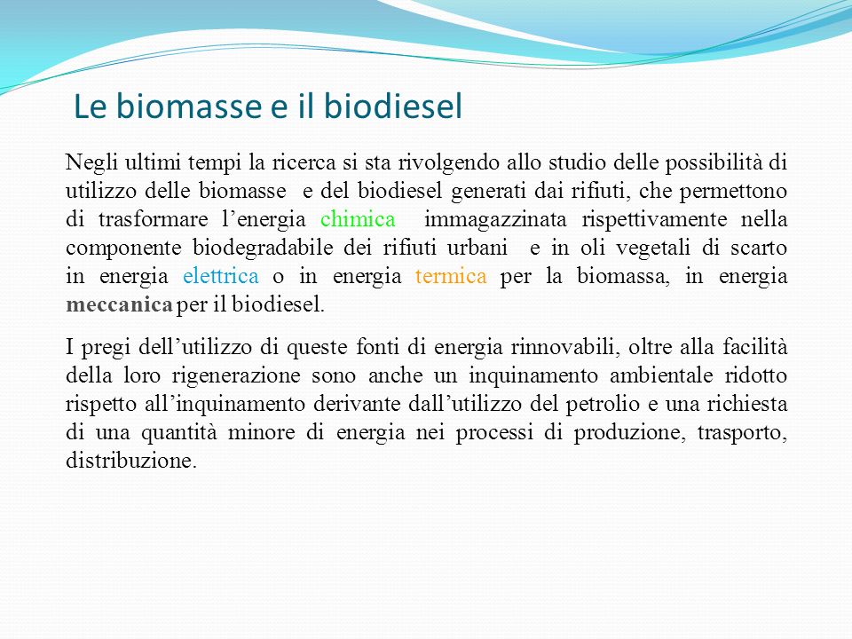 Le biomasse e il biodiesel